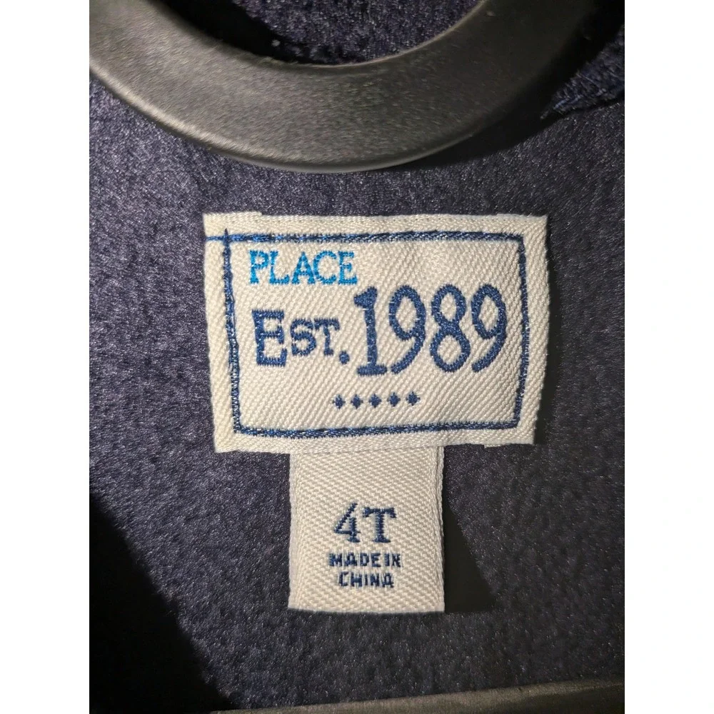 The Childrens Place Boys 4T Navy Blue Orange Colorblock Quarter Zip‎ Fleece Top